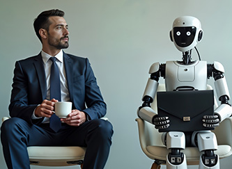 Mann mit Roboter